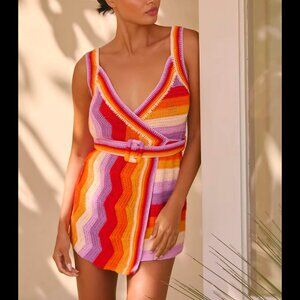 FARM RIO striped crochet mini dress